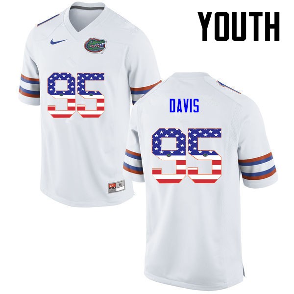 Florida Gators Youth #95 Keivonnis Davis College Football USA Flag Fashion White